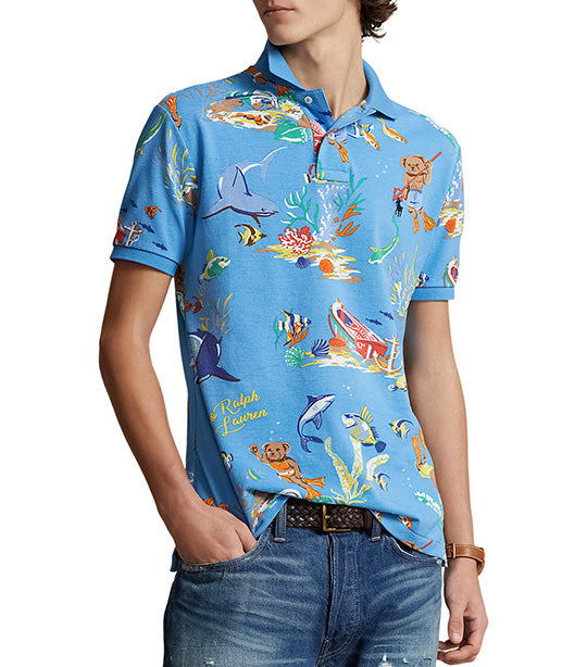 Men's Custom Slim Fit Bear Mesh Polo Shirt Blue