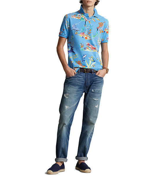 Men's Custom Slim Fit Bear Mesh Polo Shirt Blue