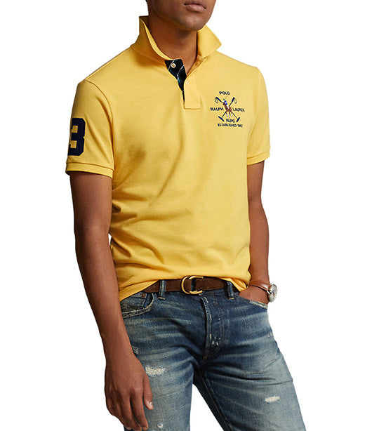 Men's Custom Slim Fit Logo Mesh Polo Shirt Yellowfin