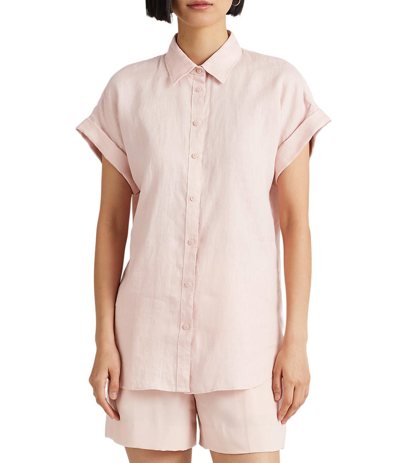 Women's Linen Dolman Sleeve Shirt Pale Pink