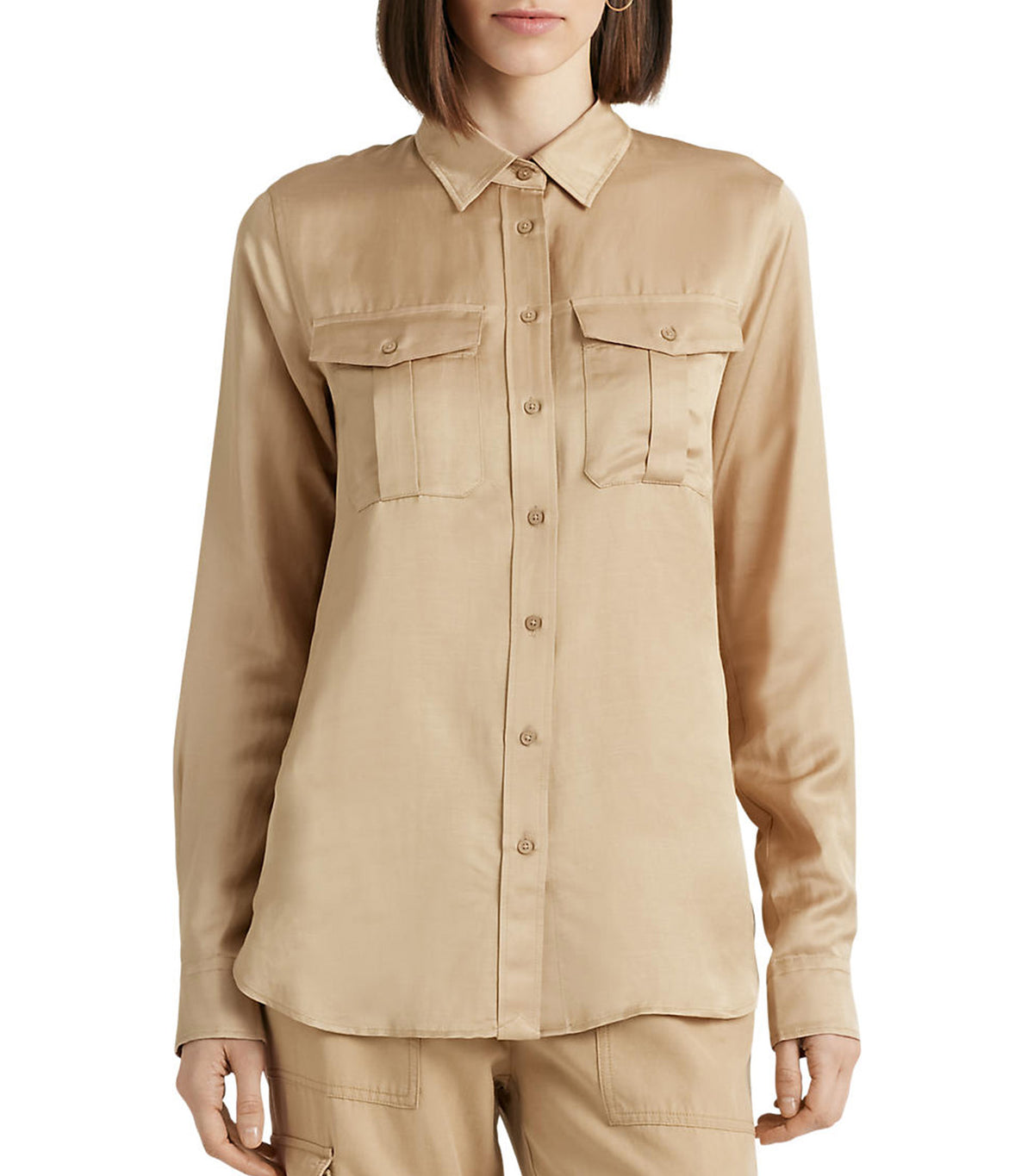 Women's Satin Shantung Shirt Birch Tan