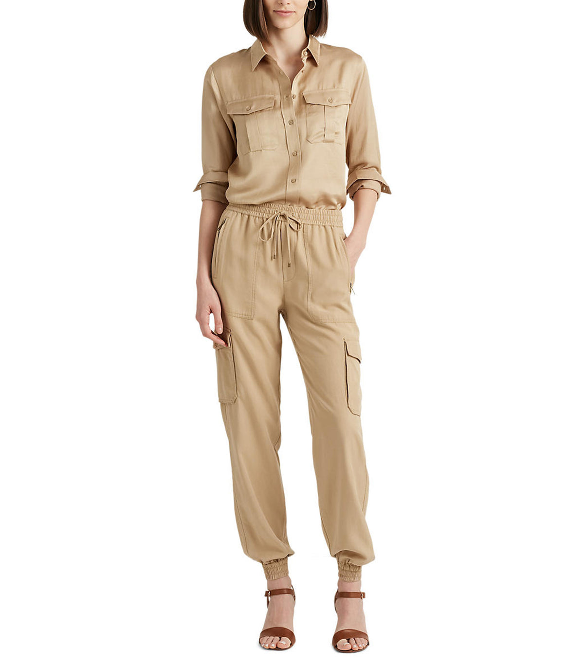 Women's Satin Shantung Shirt Birch Tan