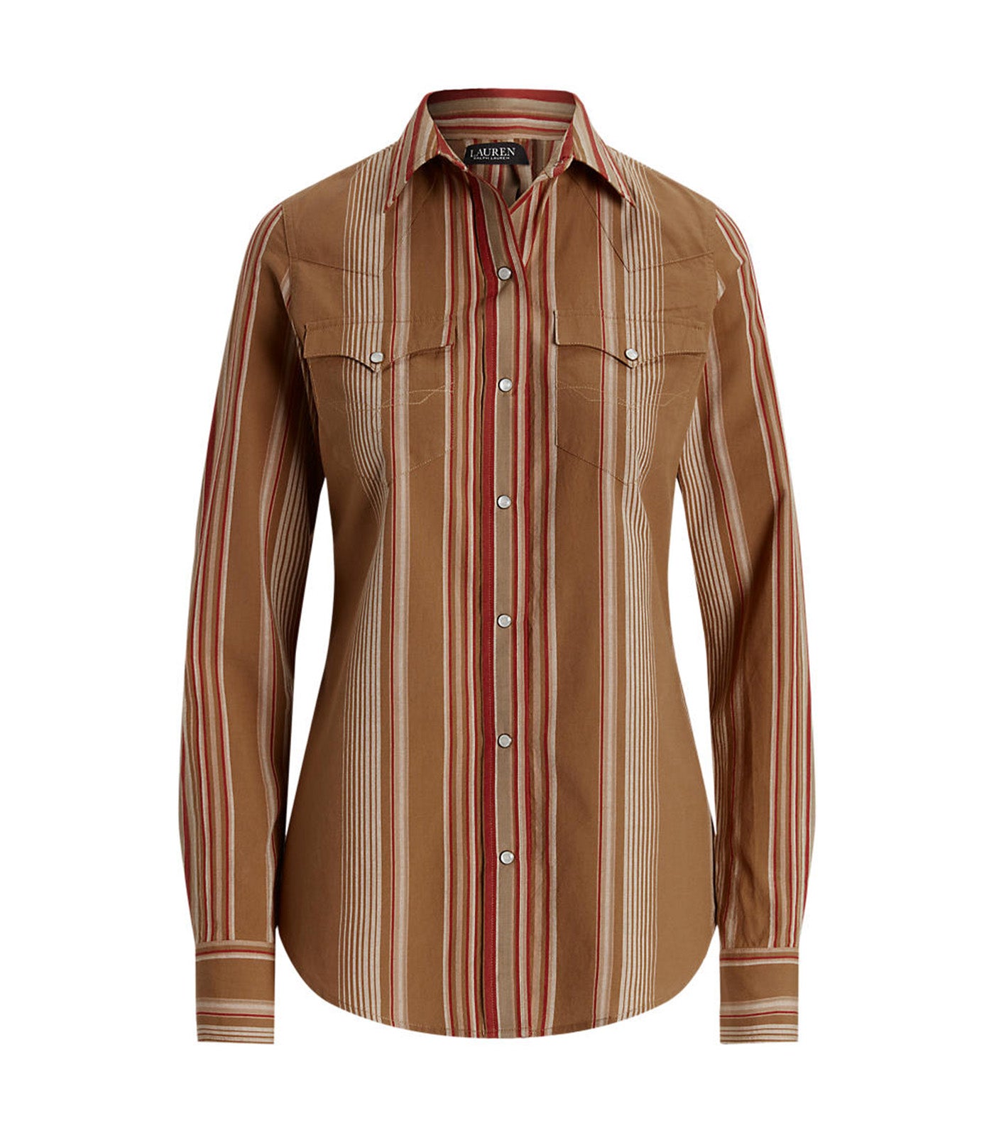 Women's Striped Cotton Shirt Tan Multi