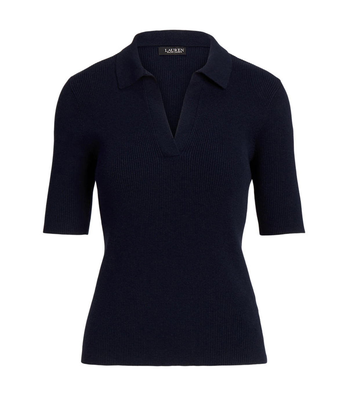 Women's Rib-Knit Cotton-Blend Polo Sweater Lauren Navy