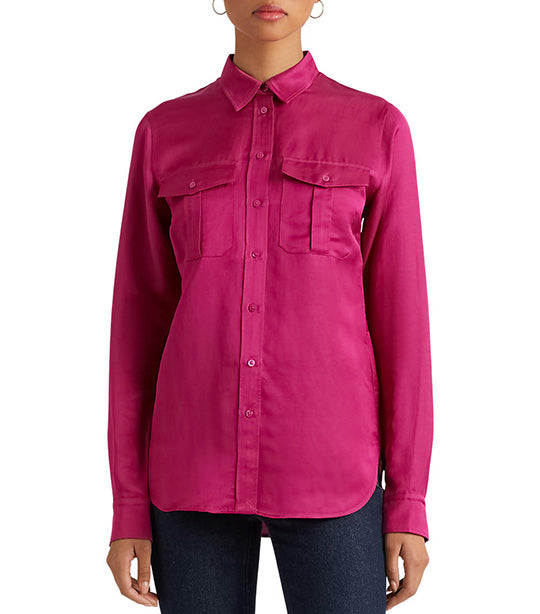 Women's Satin Shantung Shirt Fuchsia Berry
