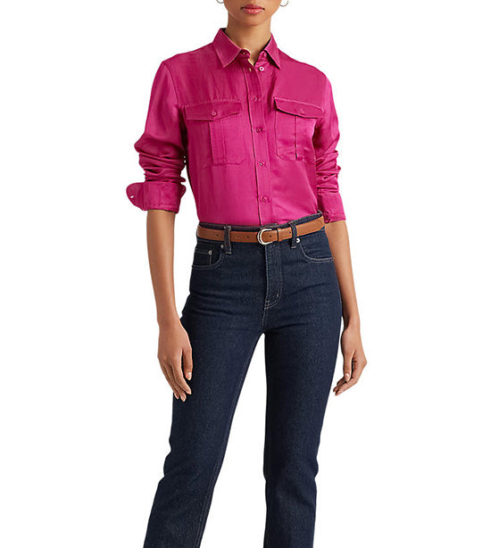 Women's Satin Shantung Shirt Fuchsia Berry