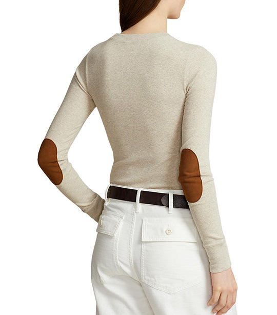 Women's Ribbed Suede-Trim Long-Sleeve Tee Warm Brown Heather