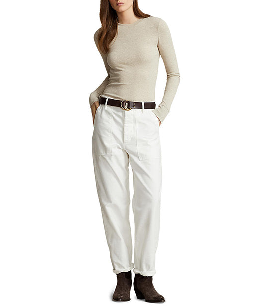 Women's Ribbed Suede-Trim Long-Sleeve Tee Warm Brown Heather