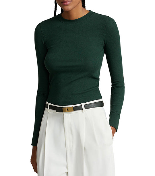 Women's Ribbed Suede-Trim Long-Sleeve Tee Hunt Club Green
