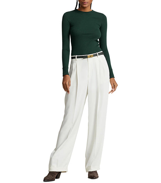 Women's Ribbed Suede-Trim Long-Sleeve Tee Hunt Club Green