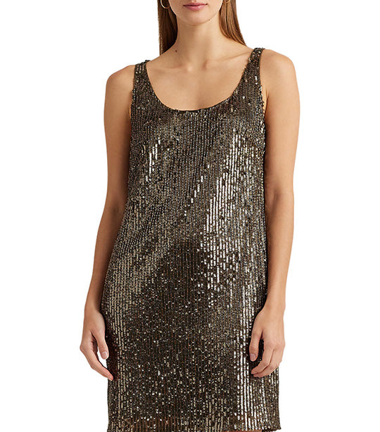 Women's Sequined Sleeveless Cocktail Dress Olive Fern/Bronze