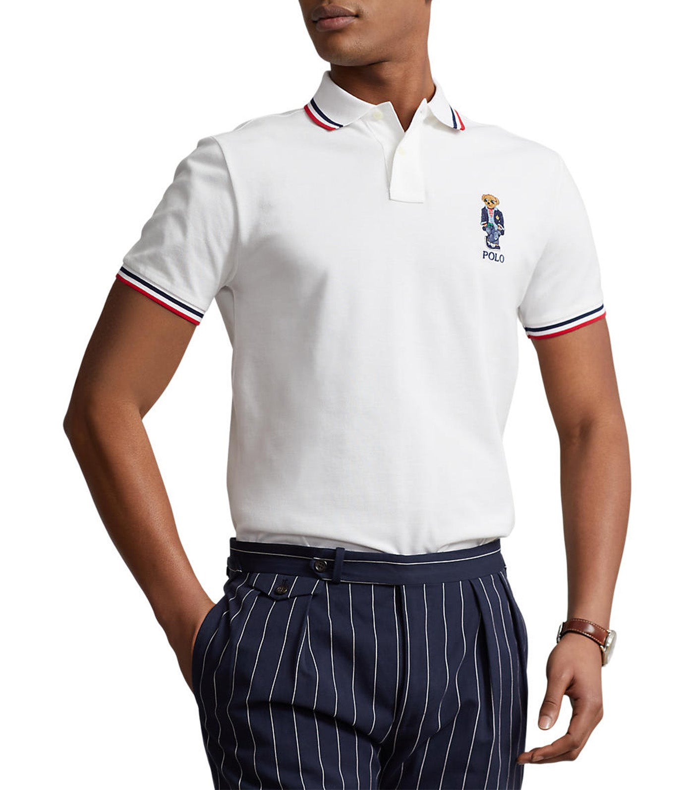 Men's Custom Slim Fit Polo Bear Polo Shirt White Regatta Bear