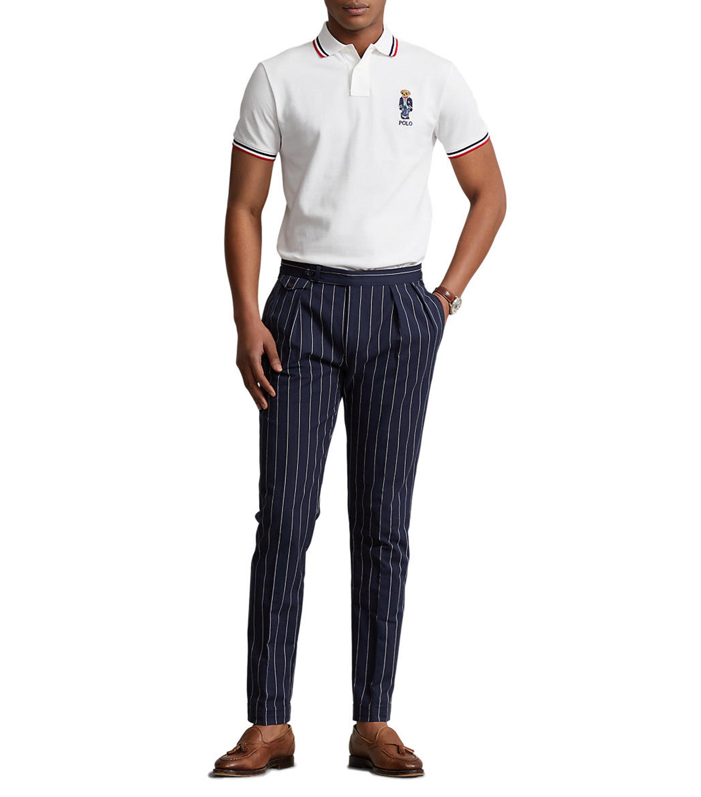 Men's Custom Slim Fit Polo Bear Polo Shirt White Regatta Bear