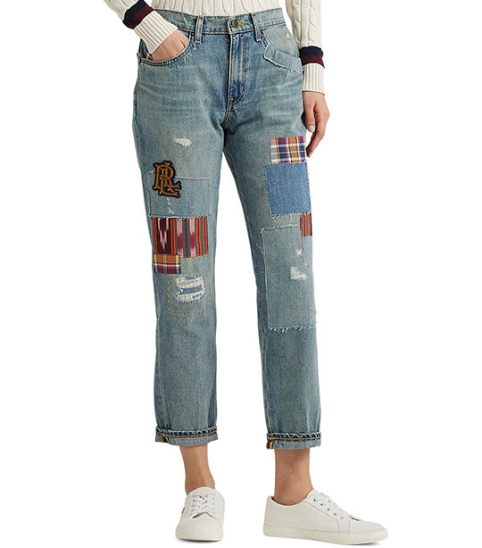 Women's Patchwork Relaxed Tapered Jean Denim Blue
