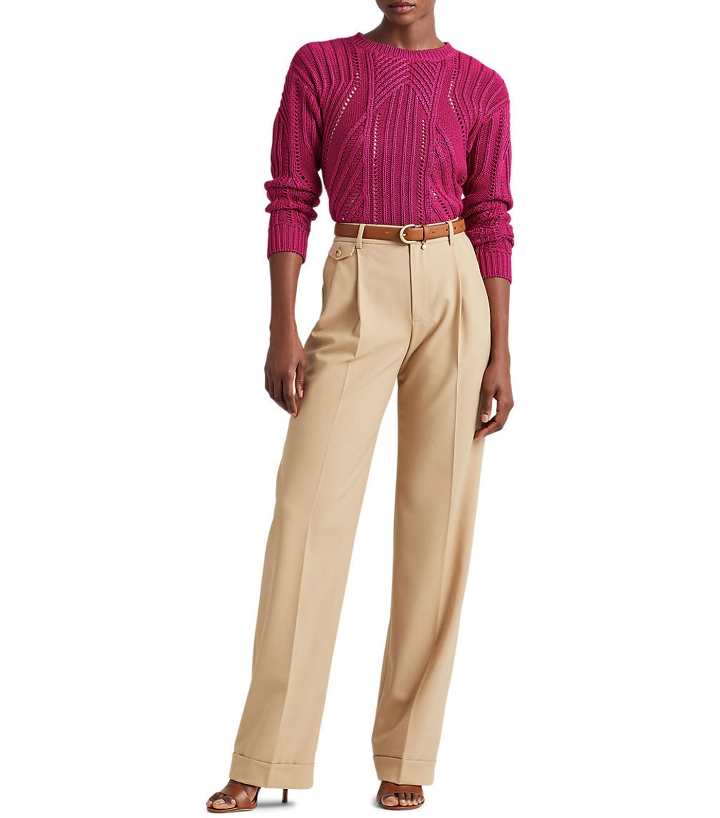 Women's Pointelle-Knit Cotton-Blend Sweater Fuschia Berry