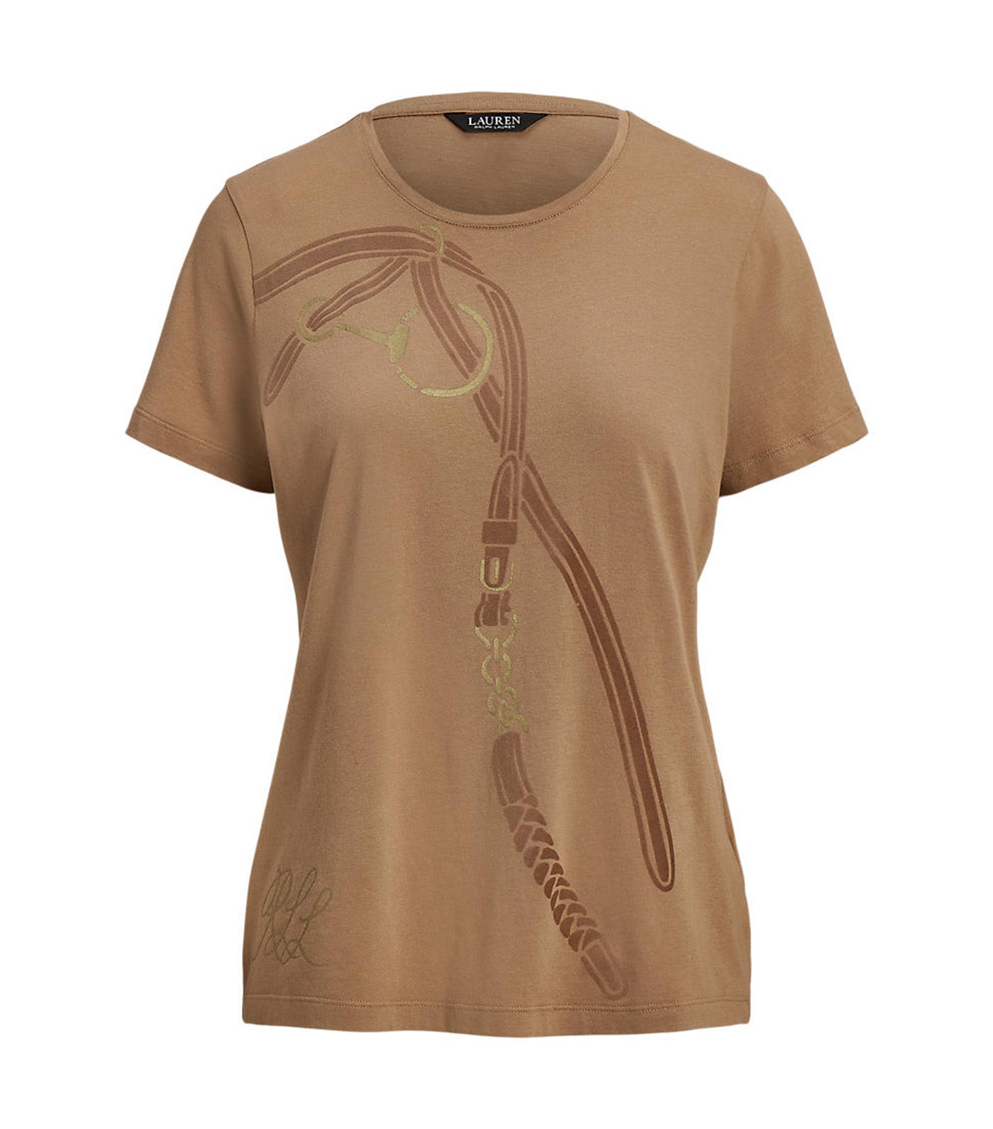 Women's Belting-Print Cotton-Blend Jersey Tee Camel