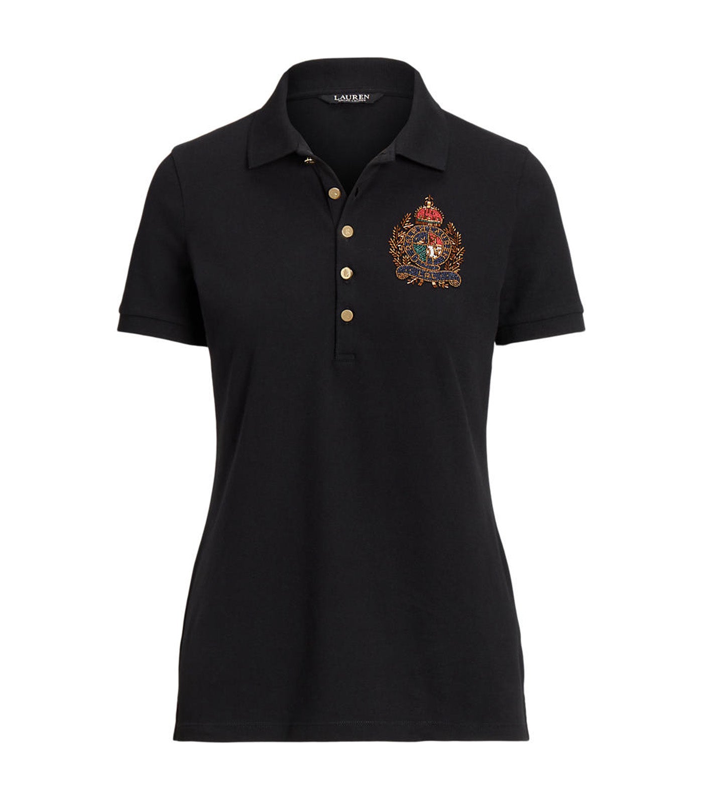Women's Beaded-Crest Piqué Polo Shirt Black