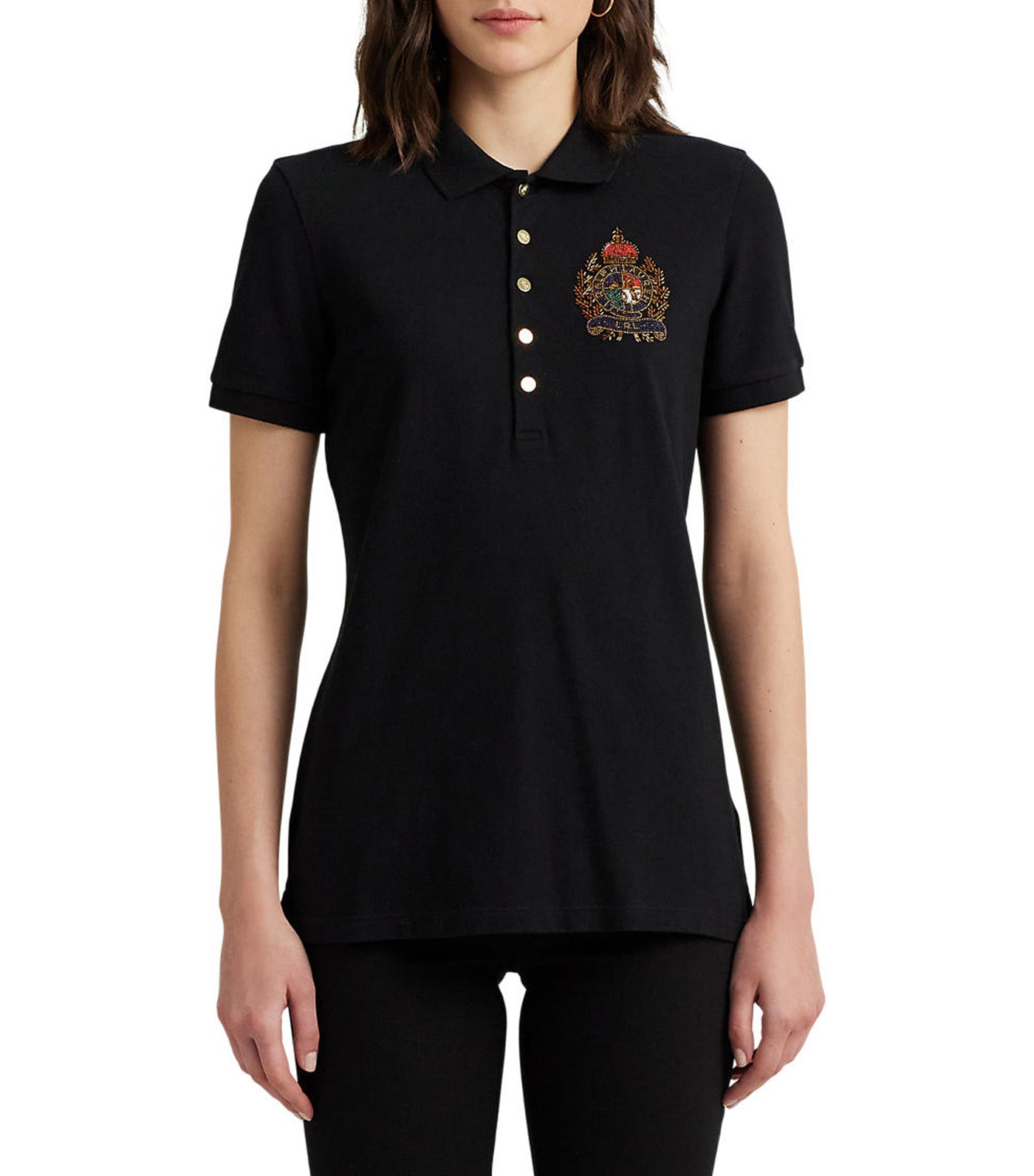 Women's Beaded-Crest Piqué Polo Shirt Black
