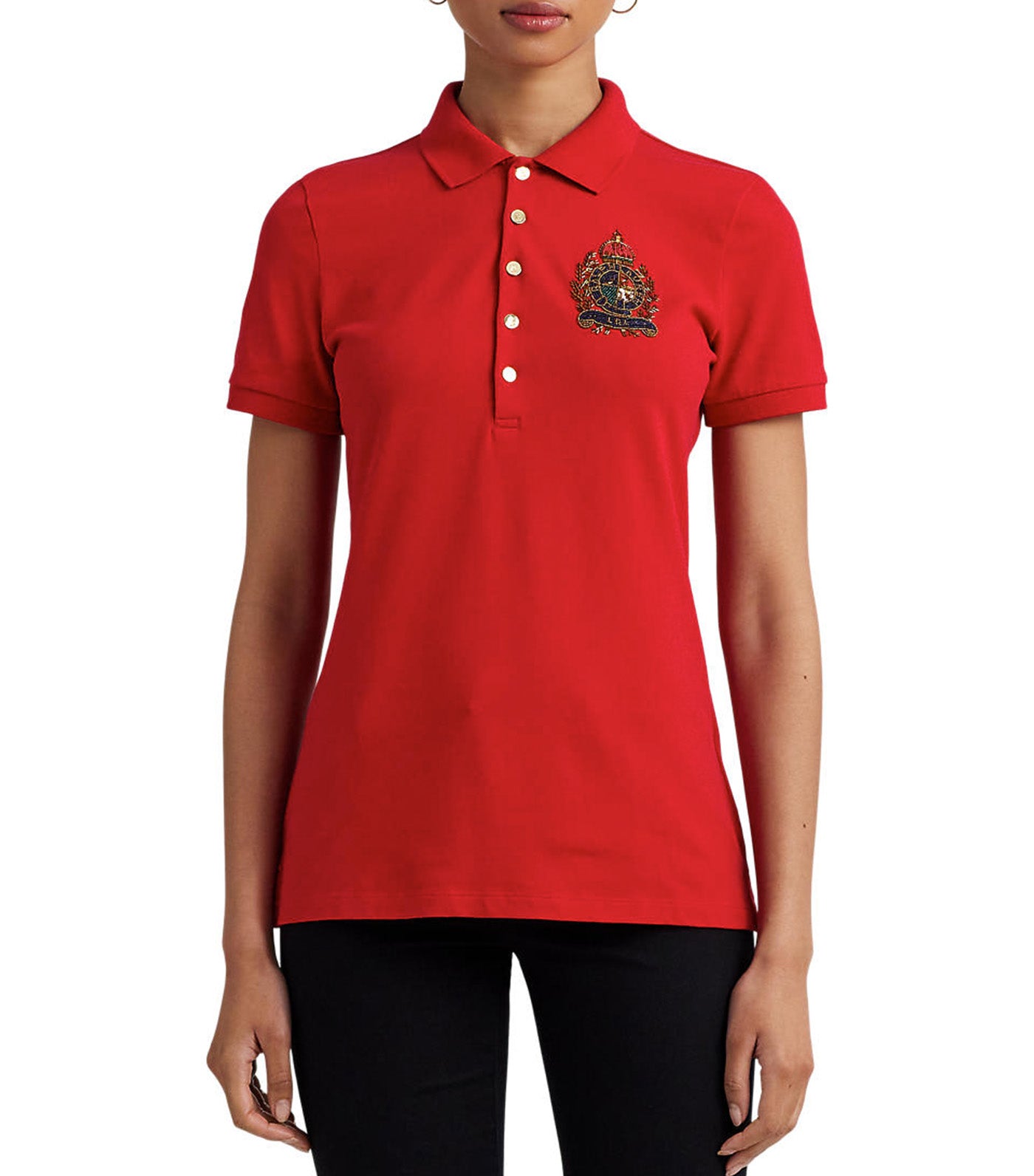 Women's Beaded-Crest Piqué Polo Shirt Martin Red