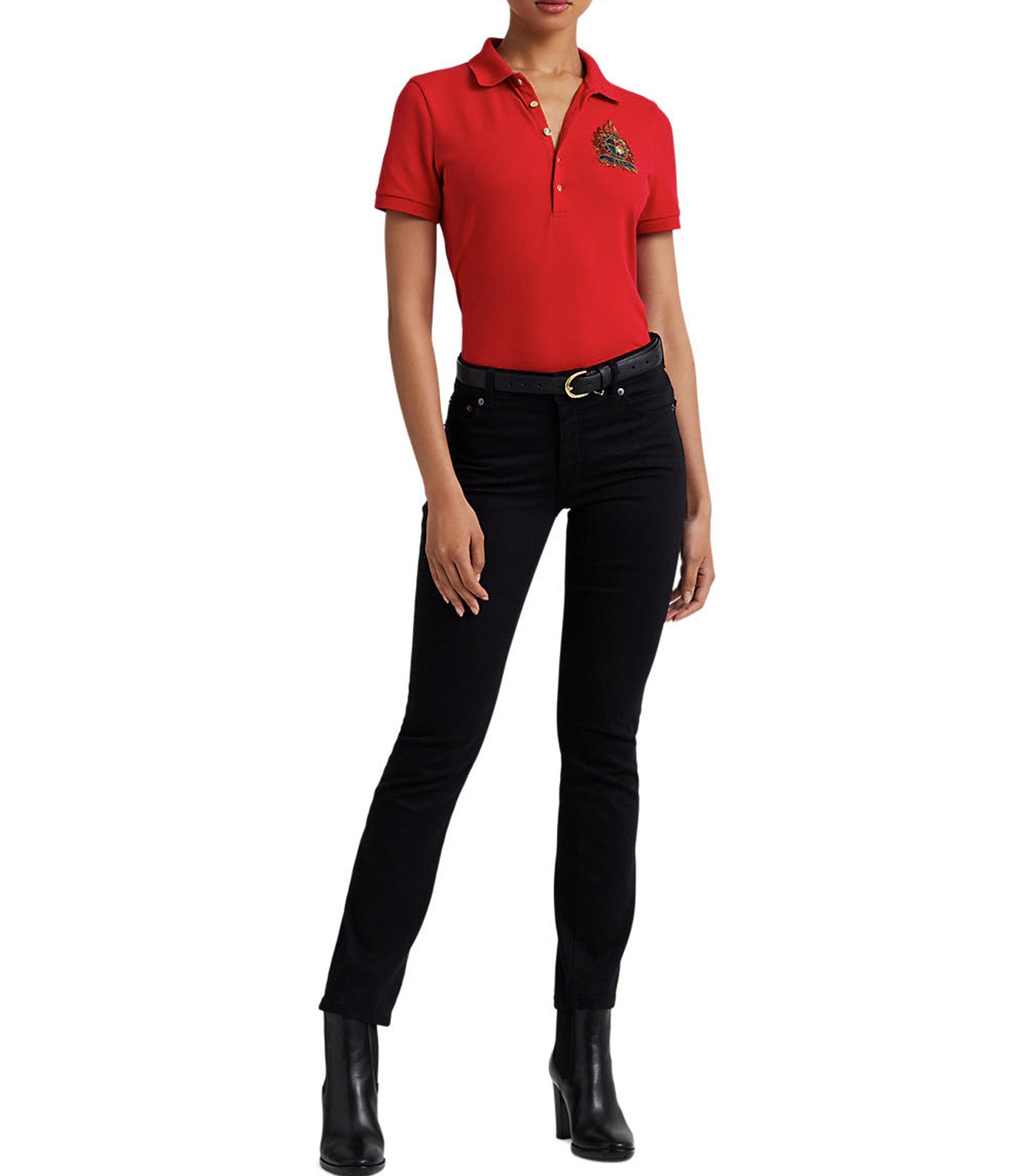 Women's Beaded-Crest Piqué Polo Shirt Martin Red
