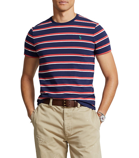 Men's Custom Slim Fit Striped Jersey T-Shirt Navy Multi