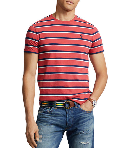 Men's Custom Slim Fit Striped Jersey T-Shirt Red Multi