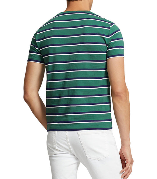 Men's Custom Slim Fit Striped Jersey T-Shirt Green Multi