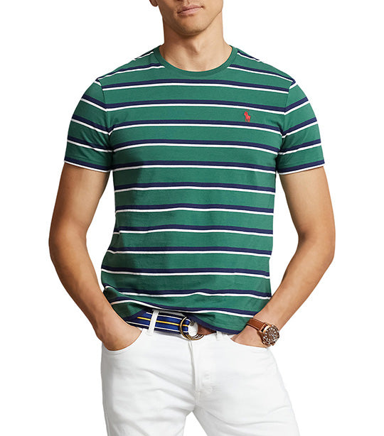 Men's Custom Slim Fit Striped Jersey T-Shirt Green Multi