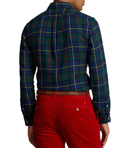 Men's Custom Fit Checked Double-Faced Shirt Green Navy Multi