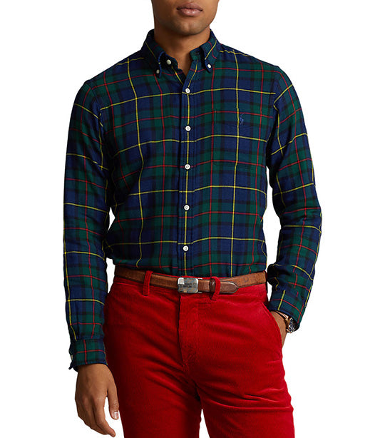 Men's Custom Fit Checked Double-Faced Shirt Green Navy Multi