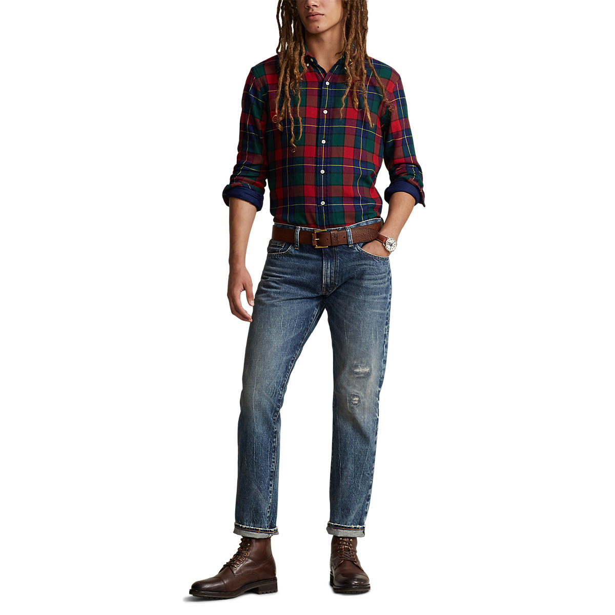 Men's Custom Fit Checked Double-Faced Shirt Red Green Multi