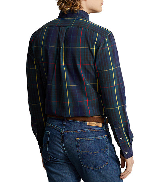 Men's Custom Fit Plaid Oxford Shirt Green Navy Multi