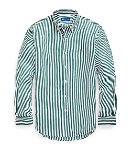 Men's Custom Fit Striped Stretch Poplin Shirt Pine/White