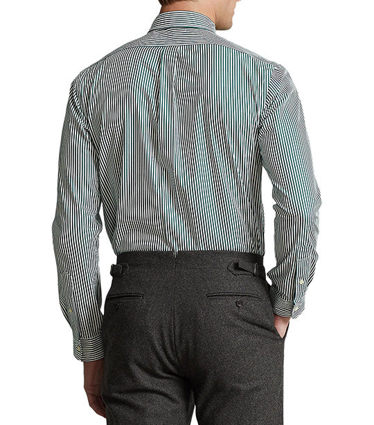 Men's Custom Fit Striped Stretch Poplin Shirt Pine/White