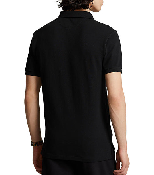 Men's Custom Slim Plaid-Trim Mesh Polo Shirt Polo Black