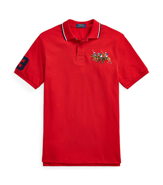 Men's Custom Slim Fit Triple-Pony Polo Shirt Red