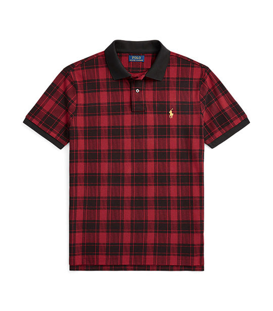 Men's Custom Slim Fit Plaid Mesh Polo Shirt Holiday Check Martin Red