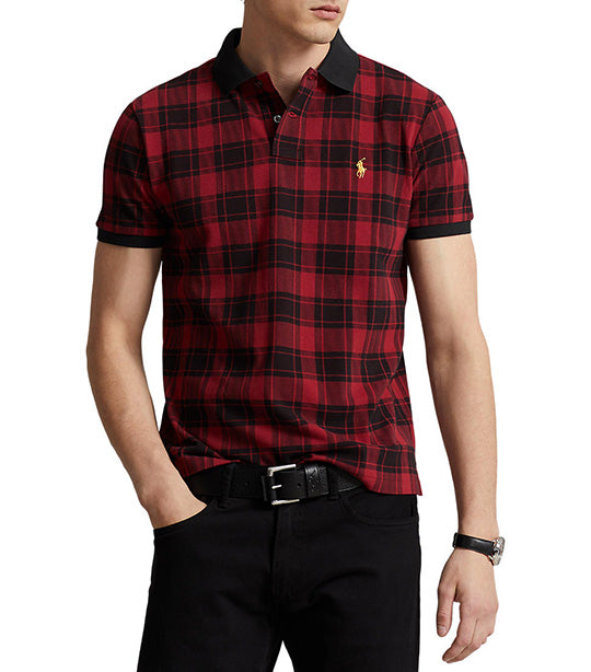 Men's Custom Slim Fit Plaid Mesh Polo Shirt Holiday Check Martin Red