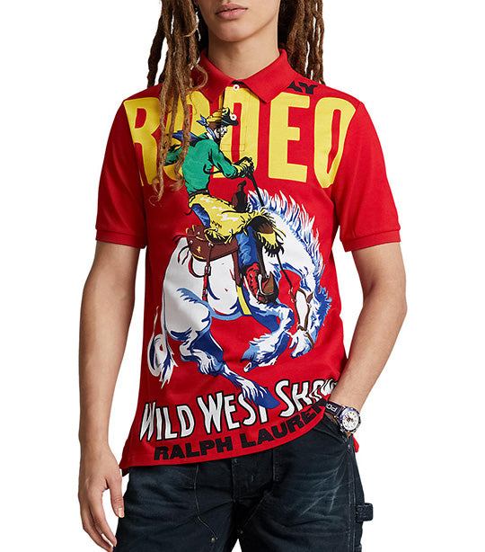 Men's Classic Fit Graphic Mesh Polo Shirt Red