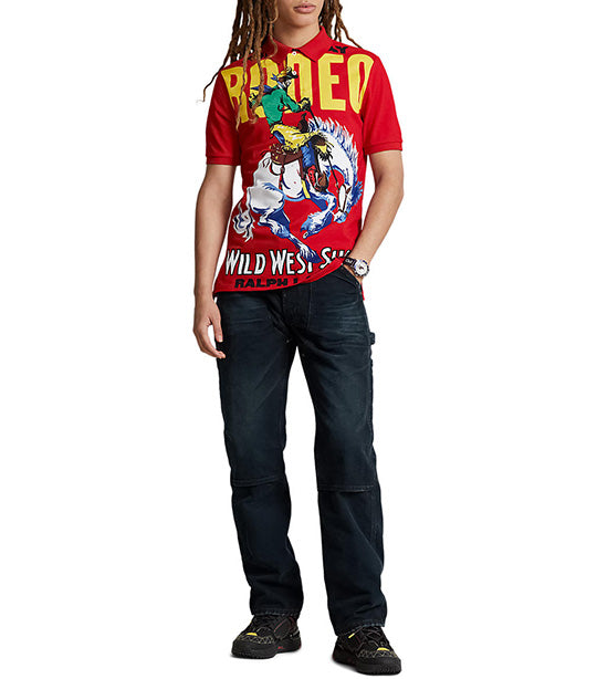 Men's Classic Fit Graphic Mesh Polo Shirt Red