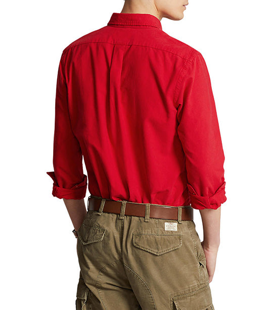 Men's Custom Fit Polo Bear Brushed Oxford Shirt Red