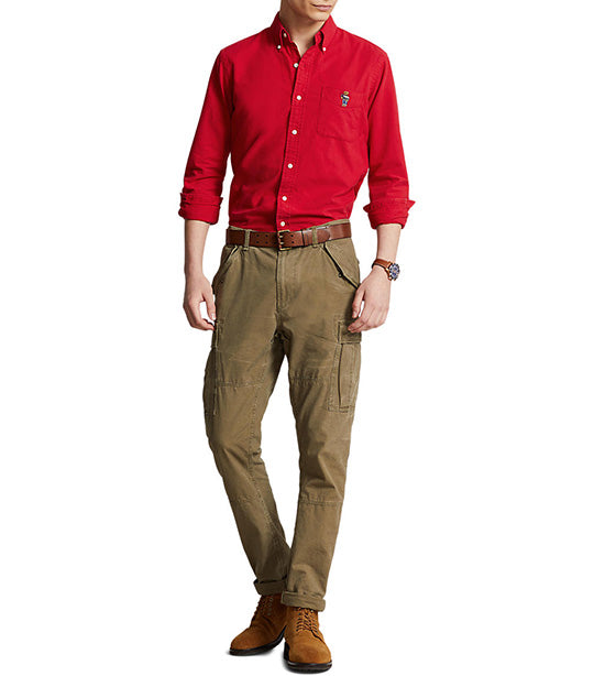 Men's Custom Fit Polo Bear Brushed Oxford Shirt Red