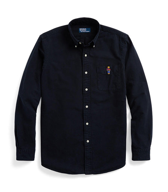 Men's Custom Fit Polo Bear Brushed Oxford Shirt Black