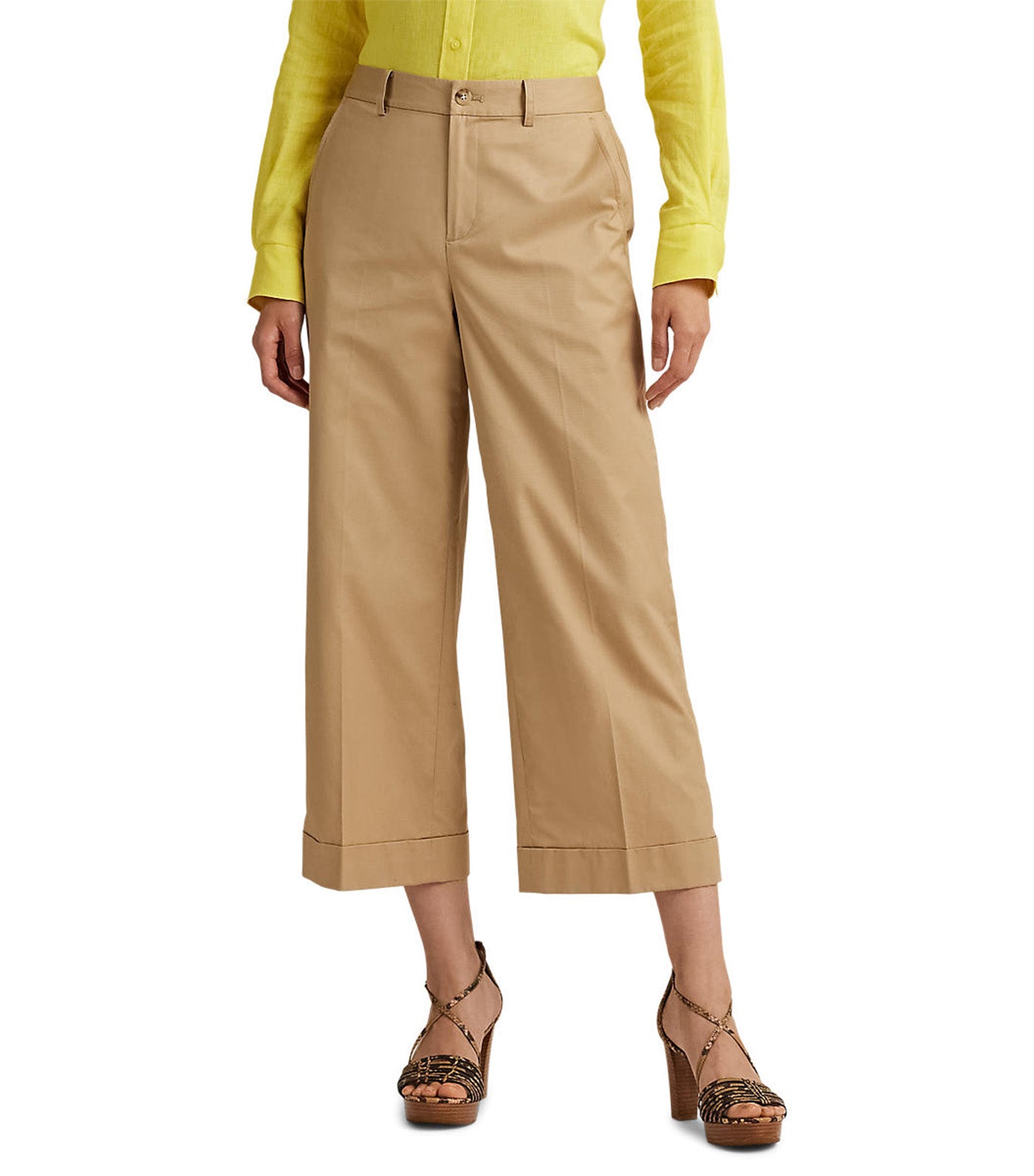 Women's Pleated Cotton Twill Cropped Pant Birch Tan