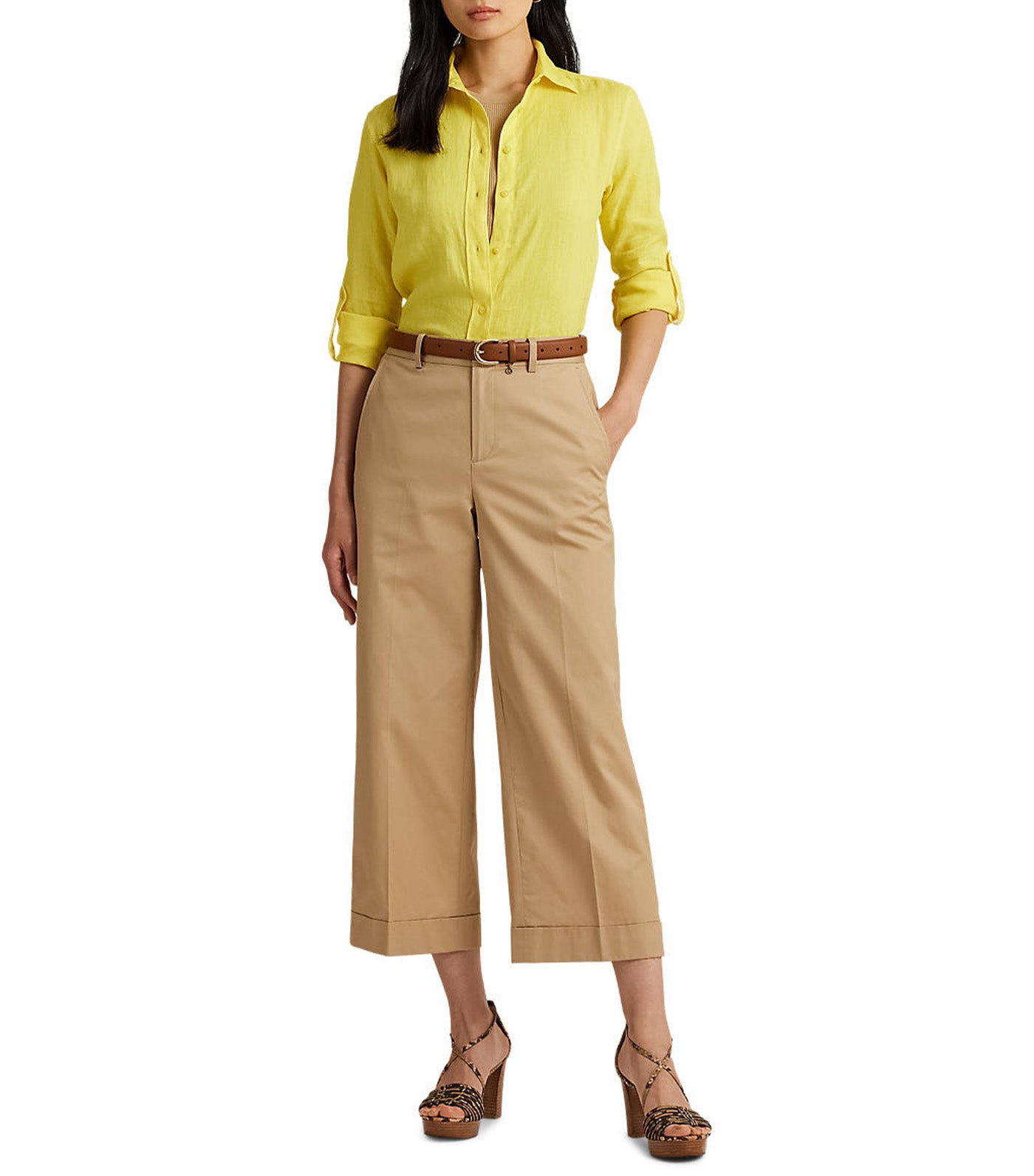Women's Pleated Cotton Twill Cropped Pant Birch Tan