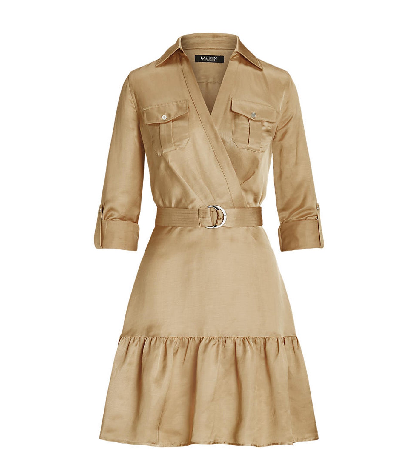 Women's Belted Satin Shantung Shirtdress Birch Tan