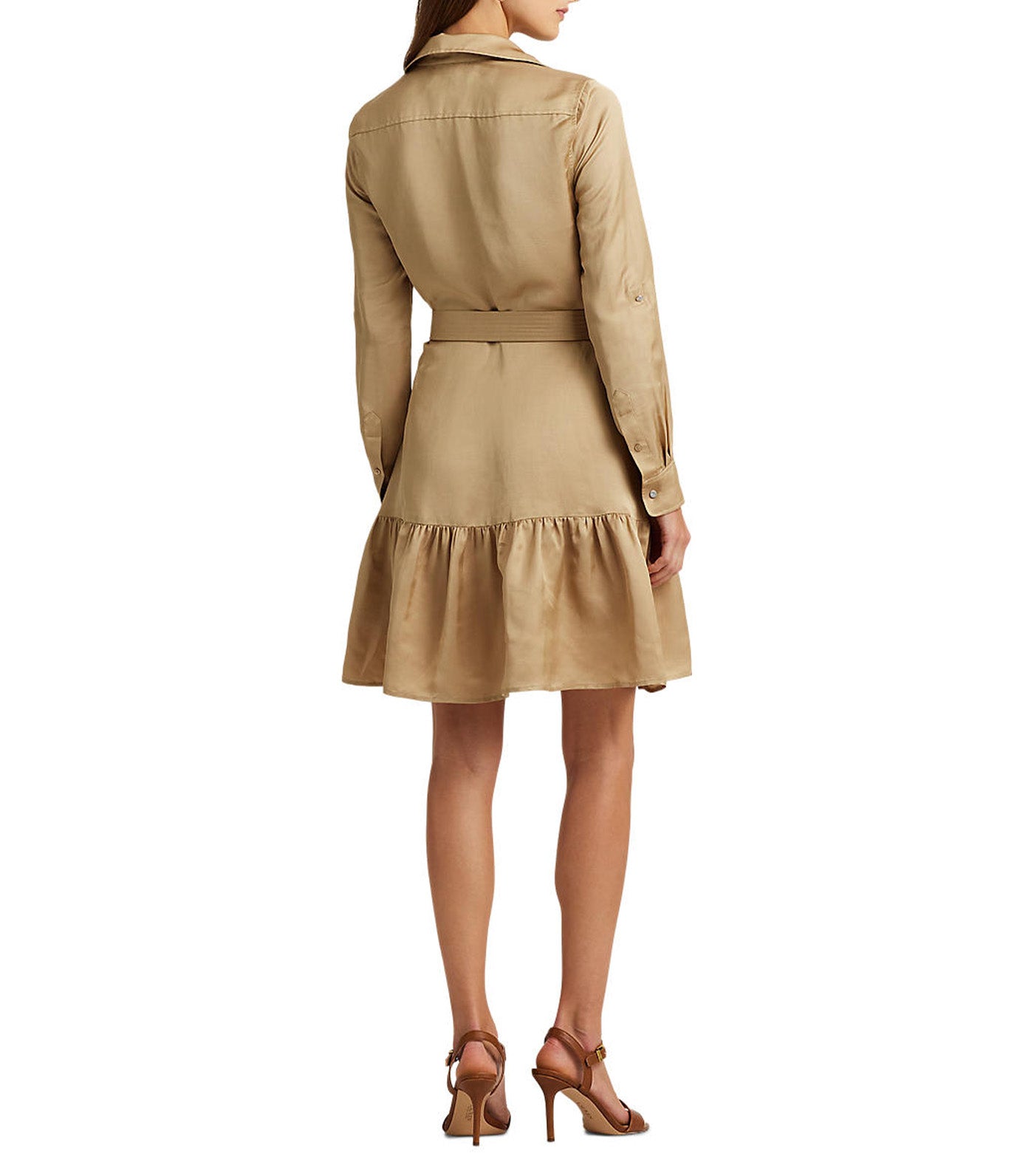 Women's Belted Satin Shantung Shirtdress Birch Tan