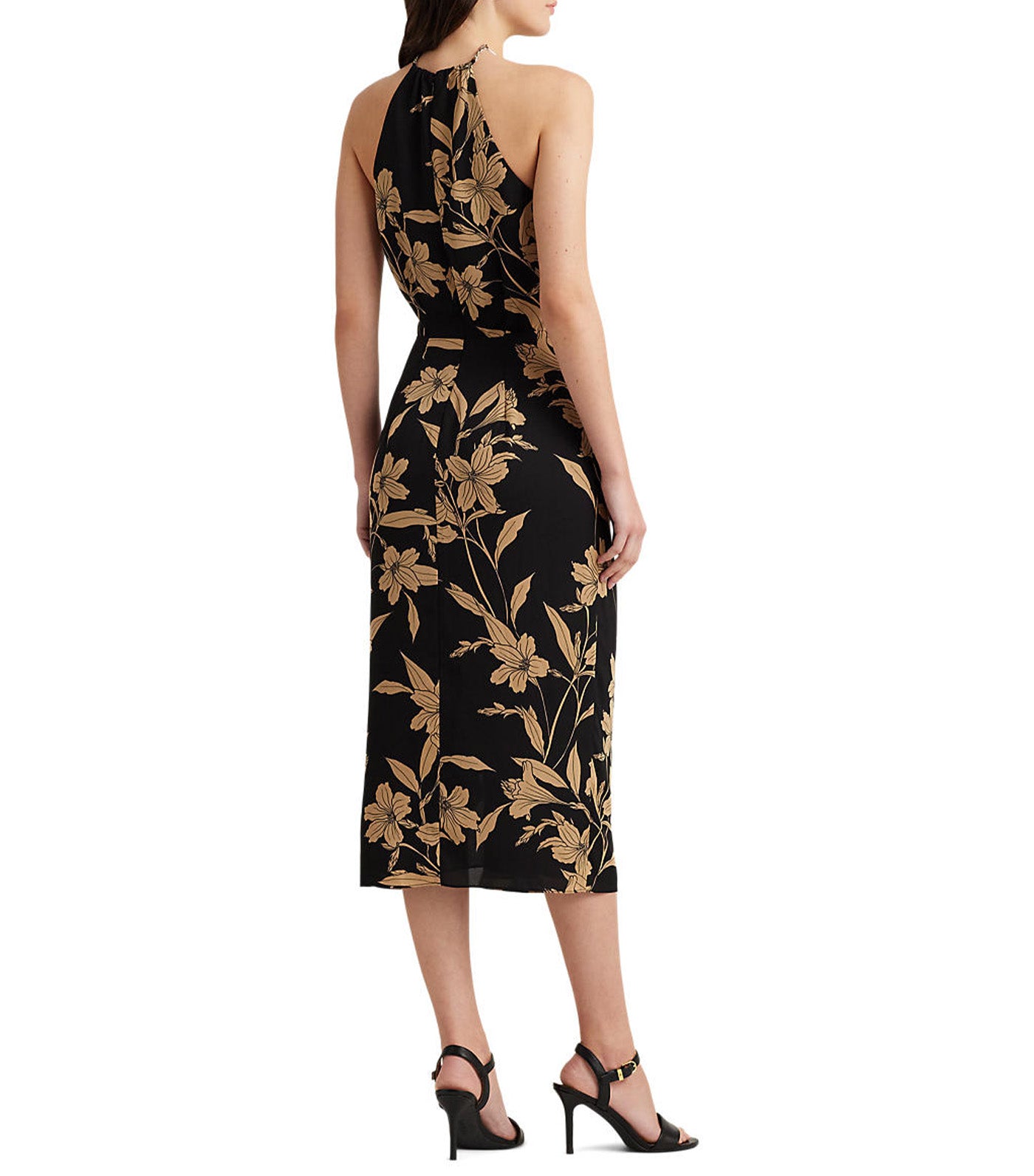 Women's Floral Georgette Halter Dress Black/Tan