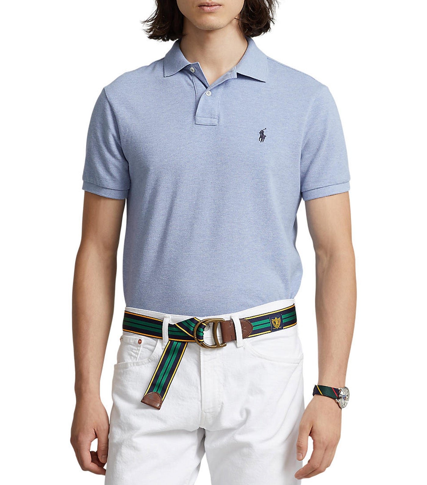 Men's Custom Slim Fit Mesh Polo Shirt Isle Heather