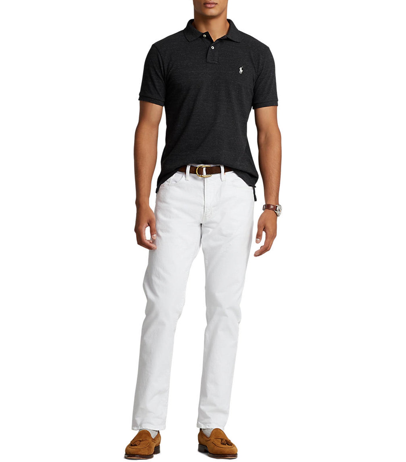 Men's Custom Slim Fit Mesh Polo Shirt Black Marl Heather